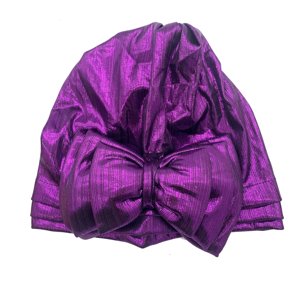 Sweet Bowknot Turban Cap for Woman Metallic luster African Head Wrap Bonnet Party Headpiece Turbante Mujer Muslim Headscarf Hat