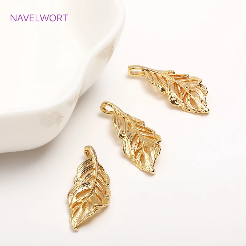 Trendy 14K Gold Plated Curly Leaves Charms,Brass Metal Hollow Leaves Pendants DIY Jewelry Making Accessories Wholesale