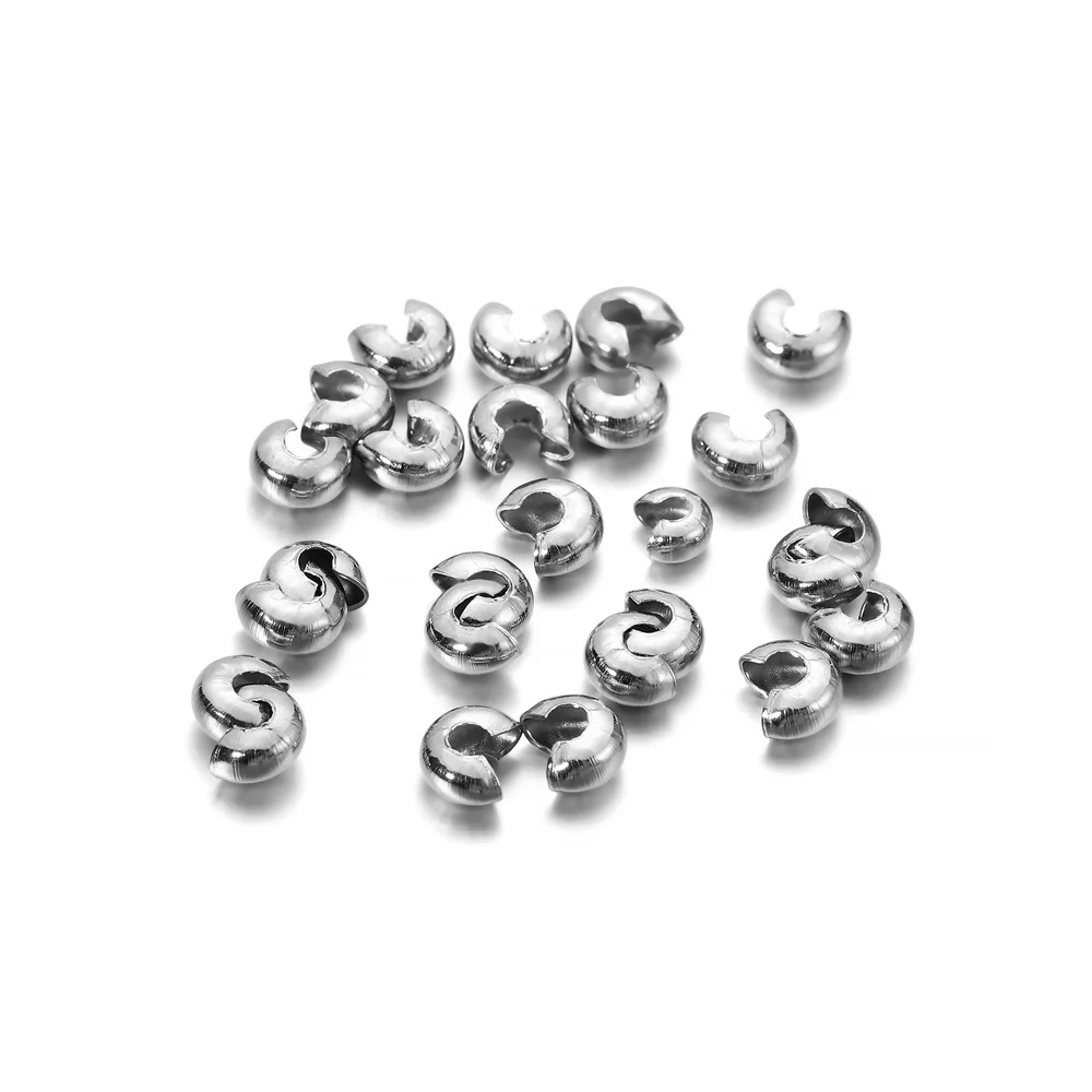 50Pcs/Lot 3/4/5mm Stainless Steel Cover Crimp Bead Spacer Stopper Crimps Beads for DIY Jewelry Making Findings Accessories