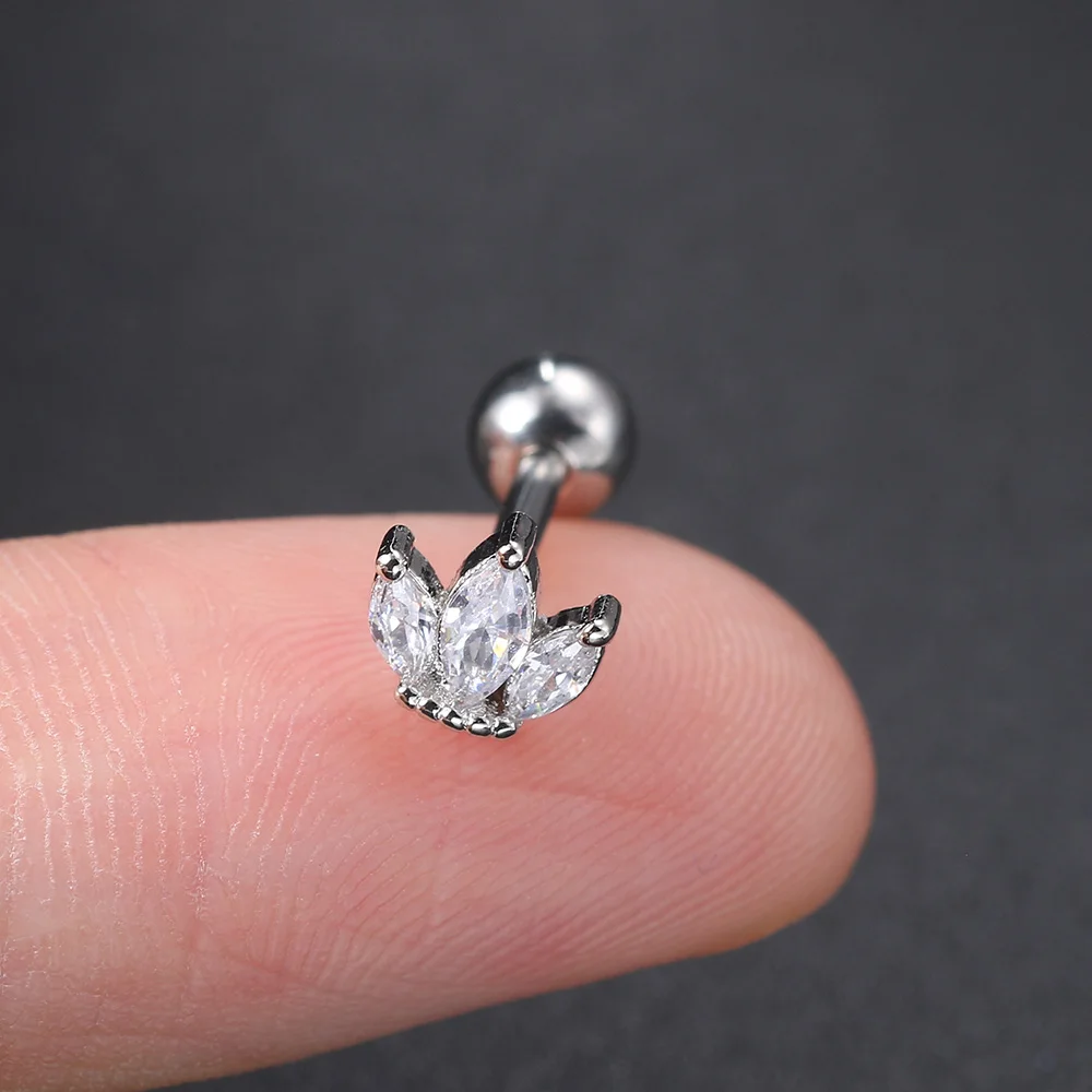 Zircon Ear Piercing For Women Stainless Steel Moon Flower Cartilage Stud Earrings Helix Tragus Rook Flat Piercing Jewelry 1PC