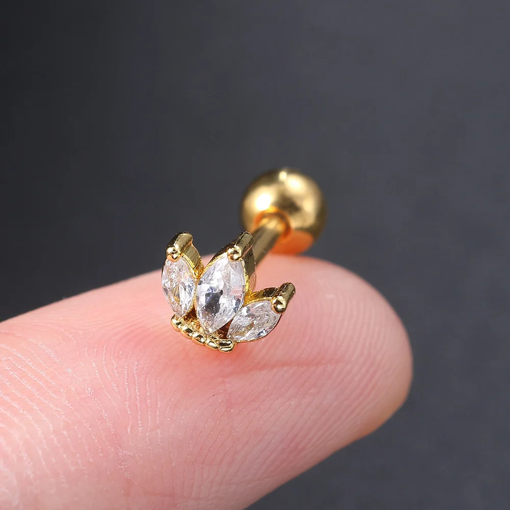 Zircon Ear Piercing For Women Stainless Steel Moon Flower Cartilage Stud Earrings Helix Tragus Rook Flat Piercing Jewelry 1PC