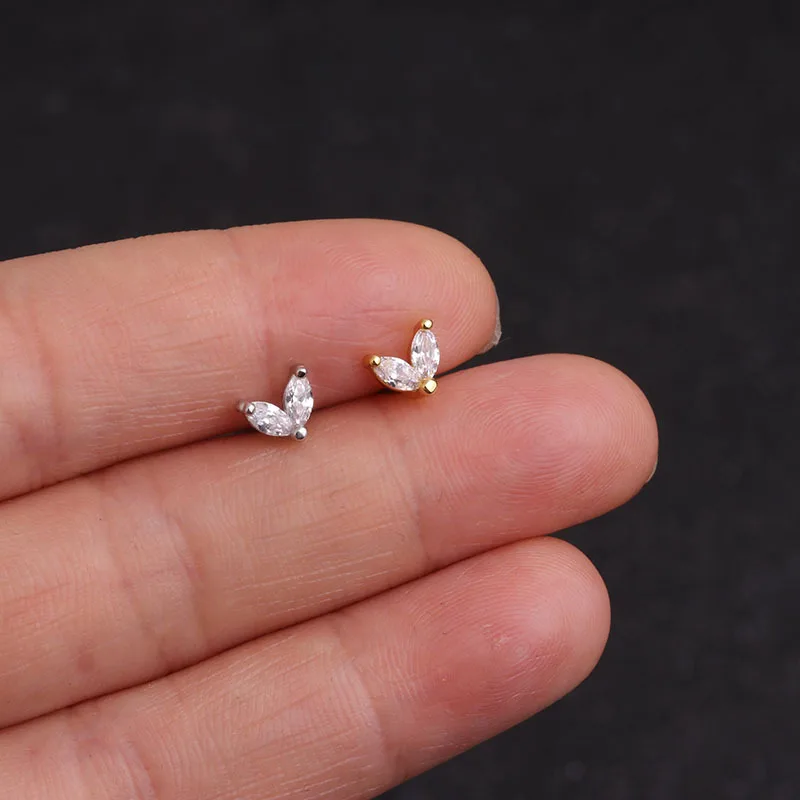 Zircon Ear Piercing For Women Stainless Steel Moon Flower Cartilage Stud Earrings Helix Tragus Rook Flat Piercing Jewelry 1PC