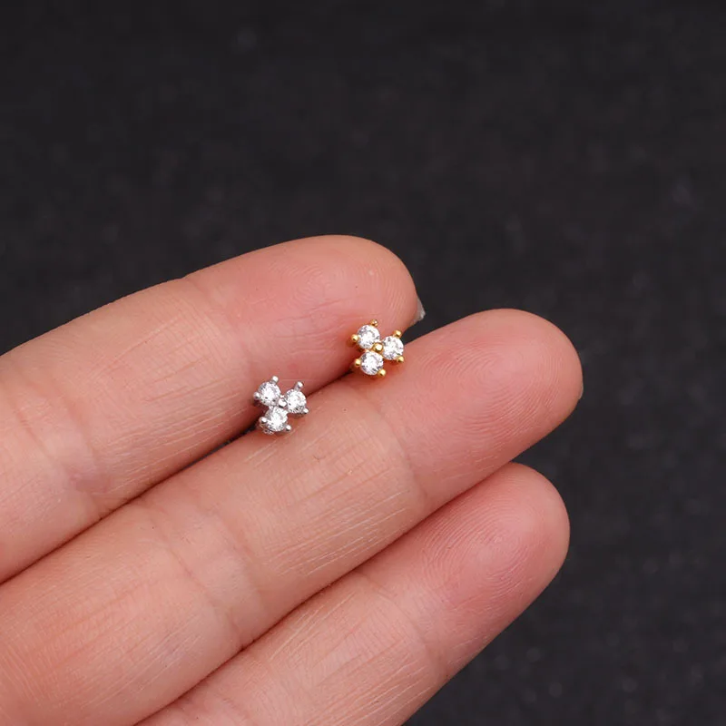 Zircon Ear Piercing For Women Stainless Steel Moon Flower Cartilage Stud Earrings Helix Tragus Rook Flat Piercing Jewelry 1PC