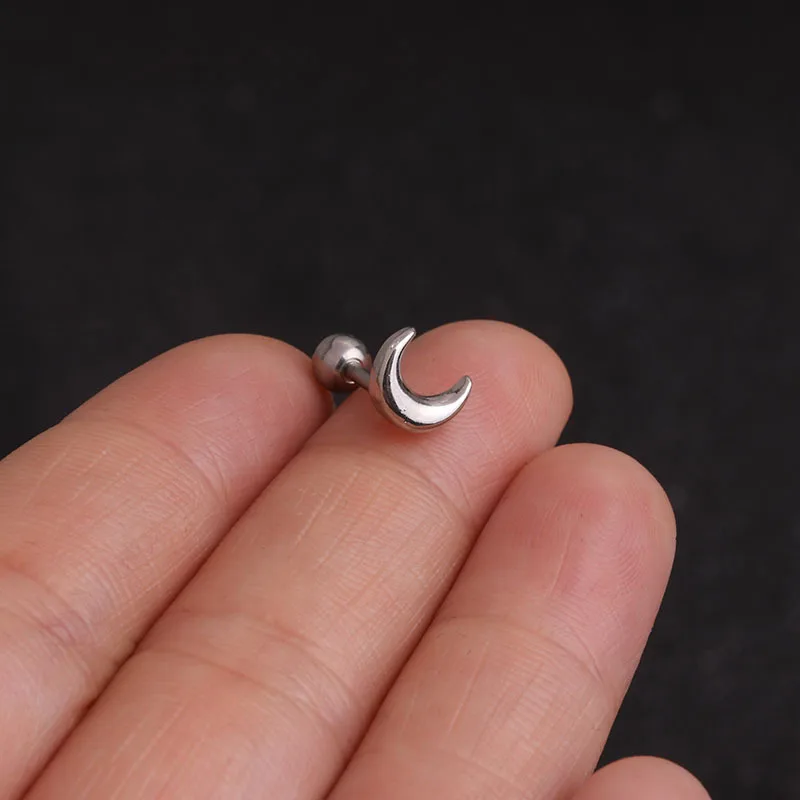 Zircon Ear Piercing For Women Stainless Steel Moon Flower Cartilage Stud Earrings Helix Tragus Rook Flat Piercing Jewelry 1PC