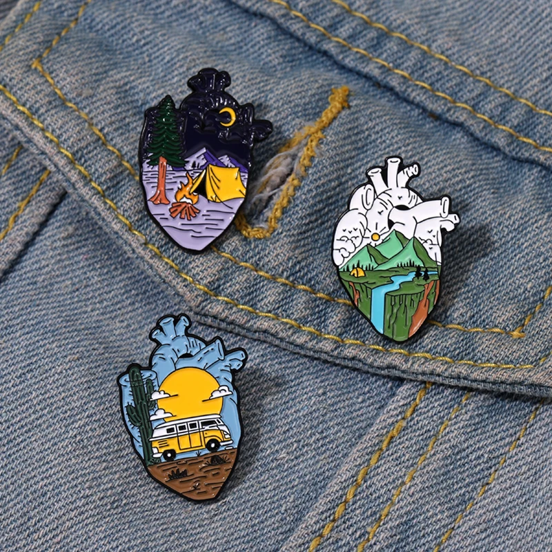 Go Camping Enamel Pin Touring Car Camper Outdoor Tent Brooch Collar Badge Mountain Climbing Adventure Jewelry Gift