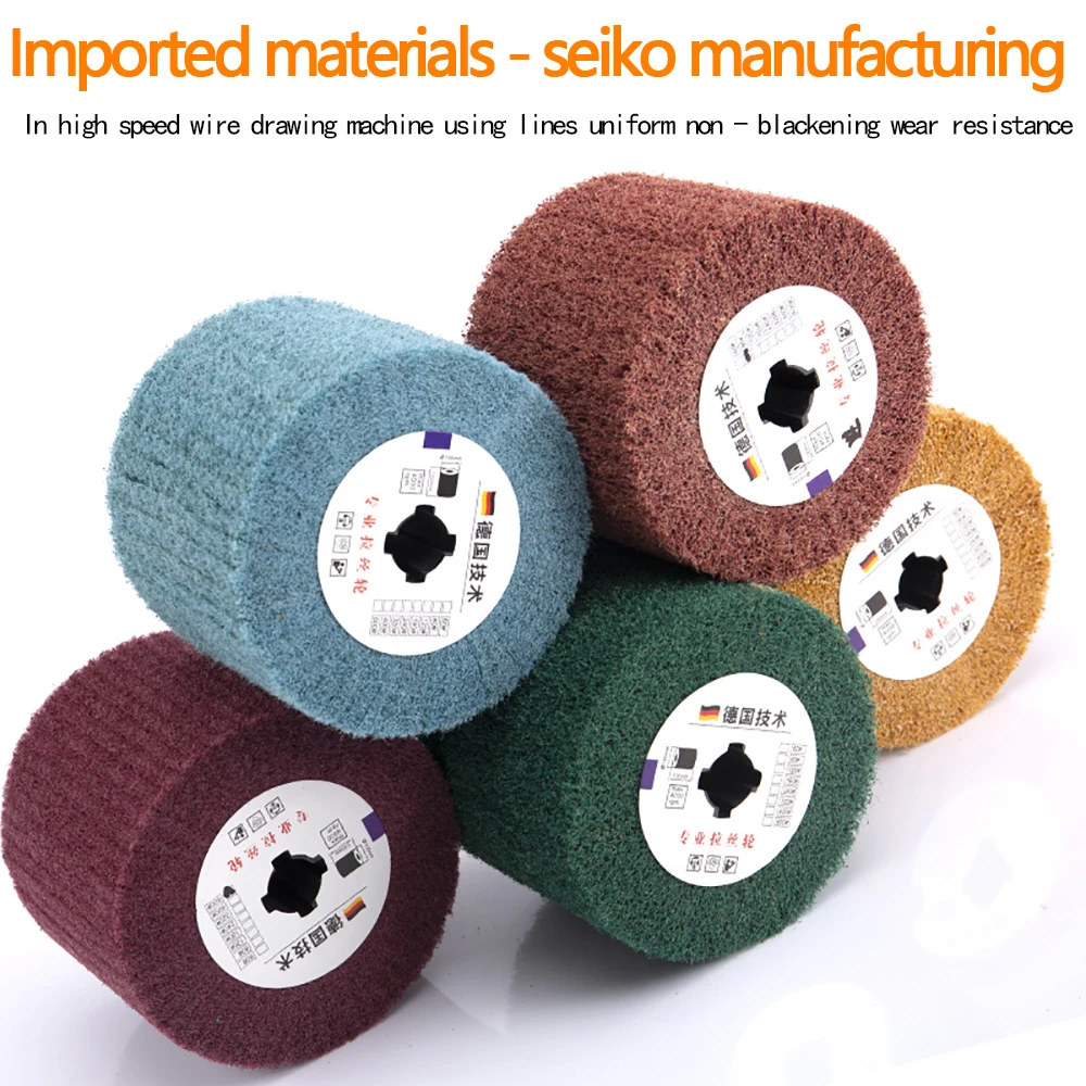 Non-Woven Nylon Flap Brush Satin Drawing Polishing Deburring Drum Wheel for Stainless Steel 100*120mm