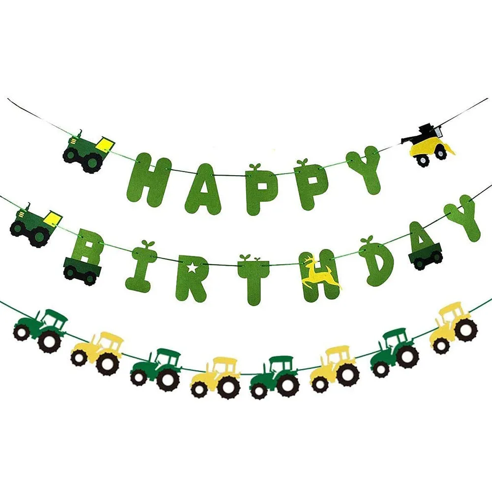 Green Tractor Birthday Banner Set Felt Tractor Garland Banner Farm Themed Birthday Party Supplies Decorations