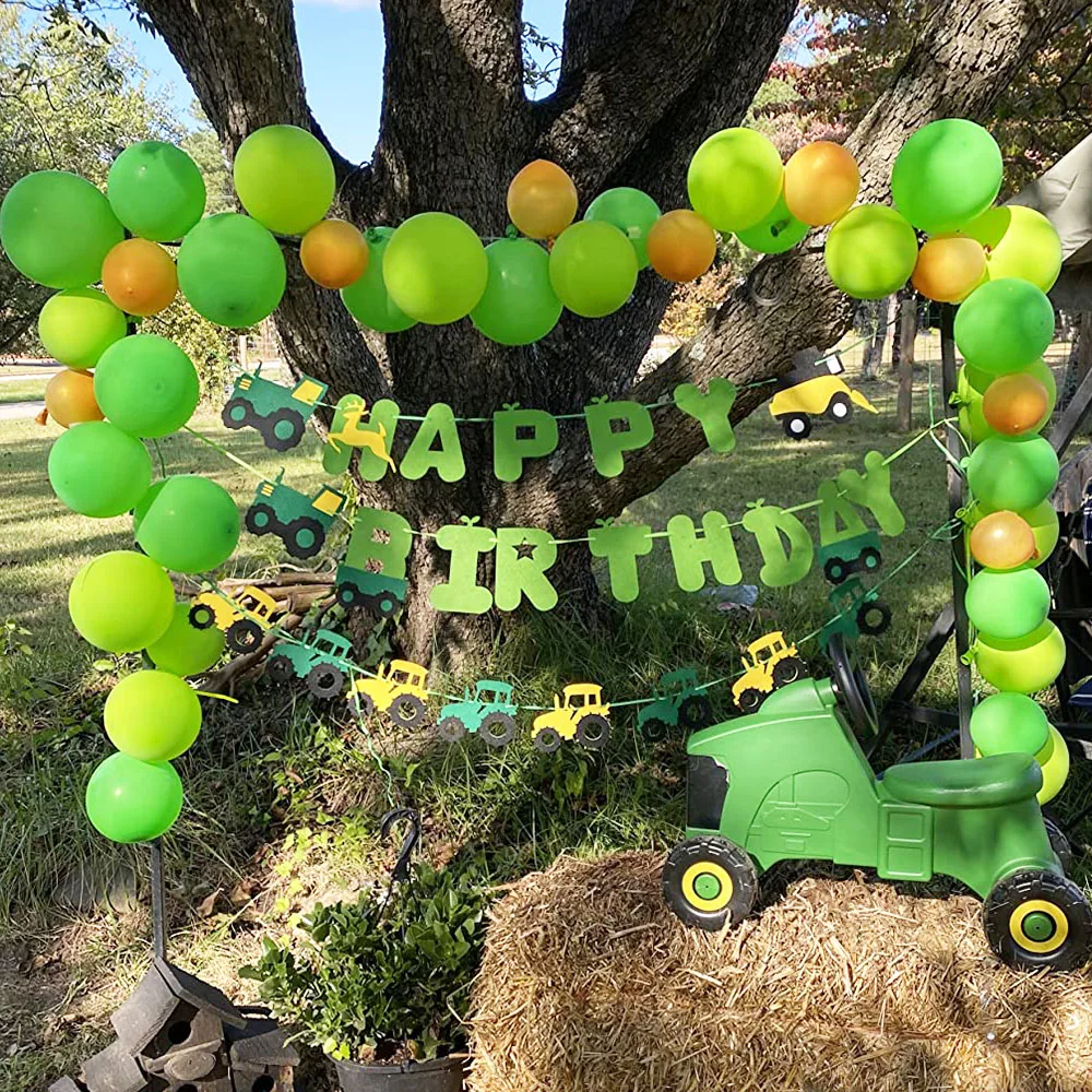 Green Tractor Birthday Banner Set Felt Tractor Garland Banner Farm Themed Birthday Party Supplies Decorations