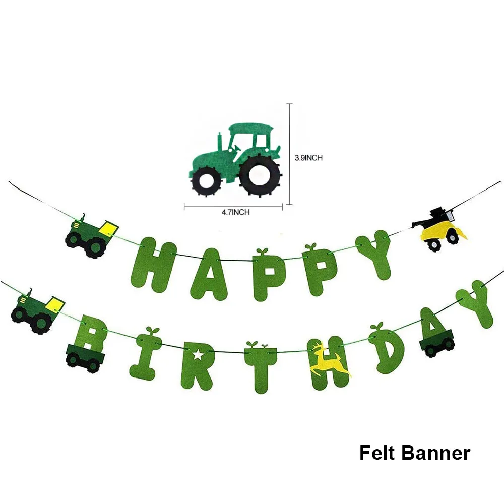 Green Tractor Birthday Banner Set Felt Tractor Garland Banner Farm Themed Birthday Party Supplies Decorations