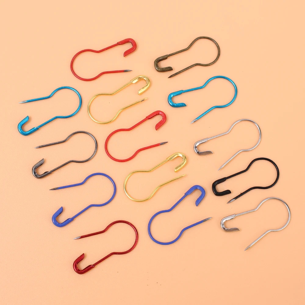 100Pcs Colors Safety Pins Gourd Pear Shaped Bulb Pins Metal Clips Knitting Stitch Marker Tag Hangtag Pin Fastener Craft DIY Tool