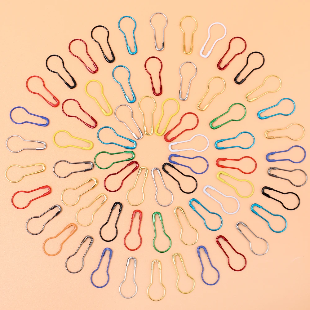 100Pcs Colors Safety Pins Gourd Pear Shaped Bulb Pins Metal Clips Knitting Stitch Marker Tag Hangtag Pin Fastener Craft DIY Tool