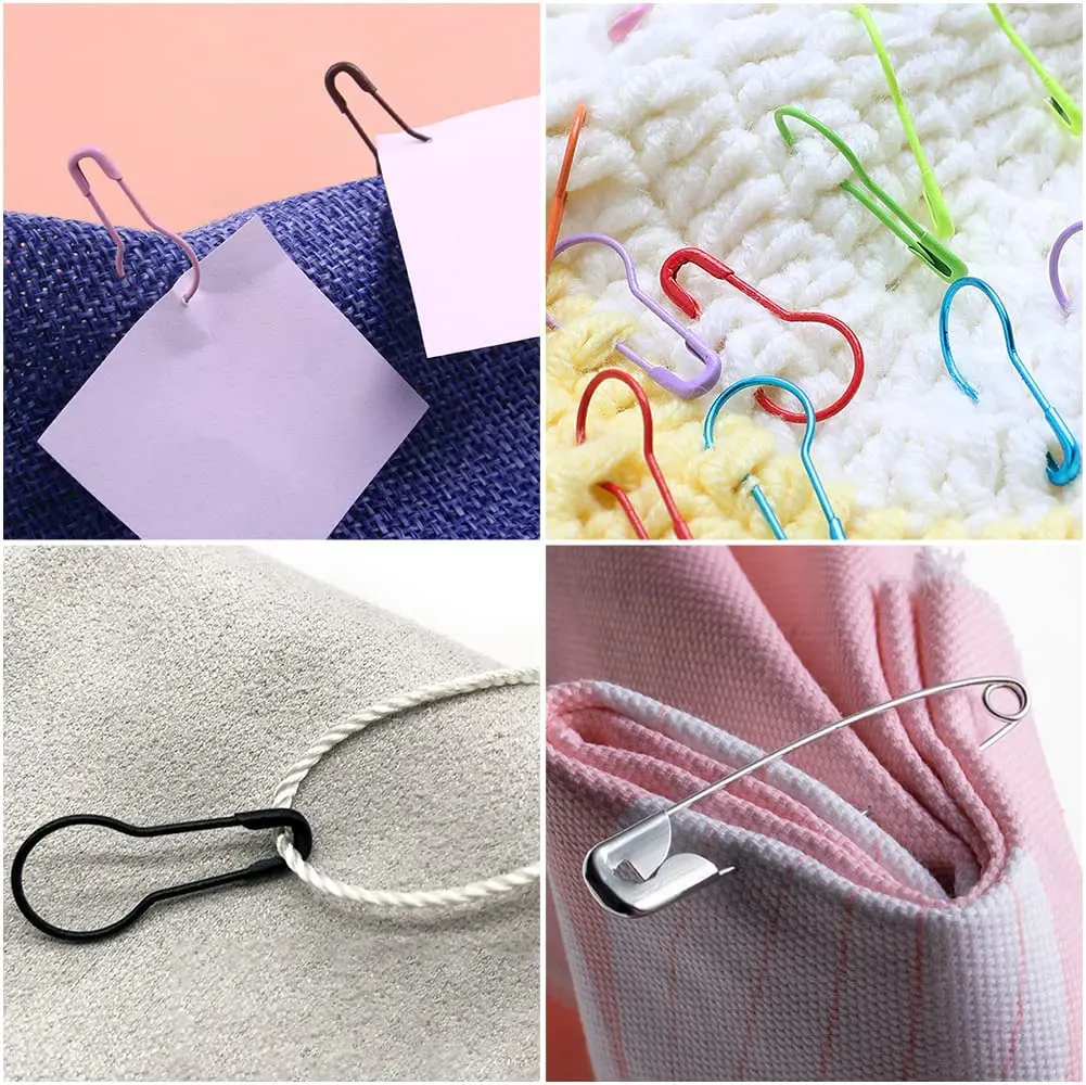 100Pcs Colors Safety Pins Gourd Pear Shaped Bulb Pins Metal Clips Knitting Stitch Marker Tag Hangtag Pin Fastener Craft DIY Tool