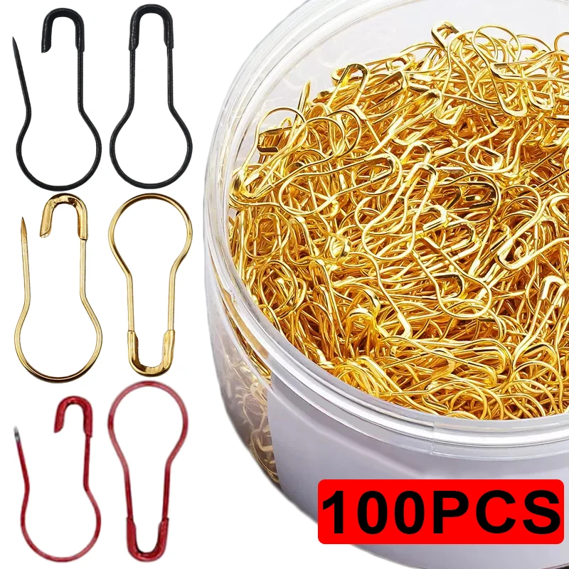 100Pcs Colors Safety Pins Gourd Pear Shaped Bulb Pins Metal Clips Knitting Stitch Marker Tag Hangtag Pin Fastener Craft DIY Tool