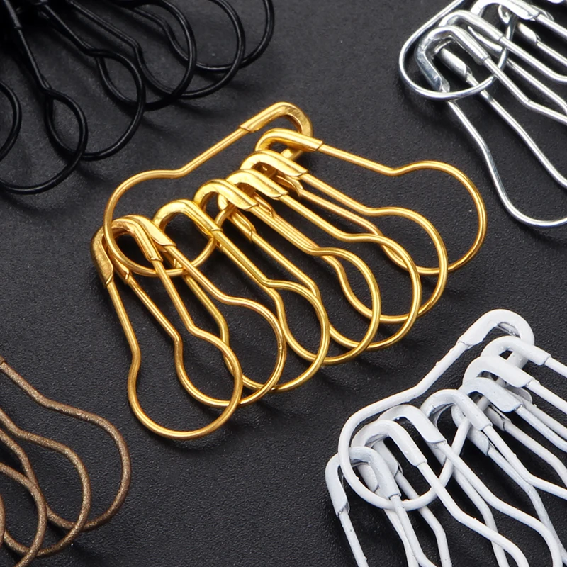 100Pcs Colors Safety Pins Gourd Pear Shaped Bulb Pins Metal Clips Knitting Stitch Marker Tag Hangtag Pin Fastener Craft DIY Tool