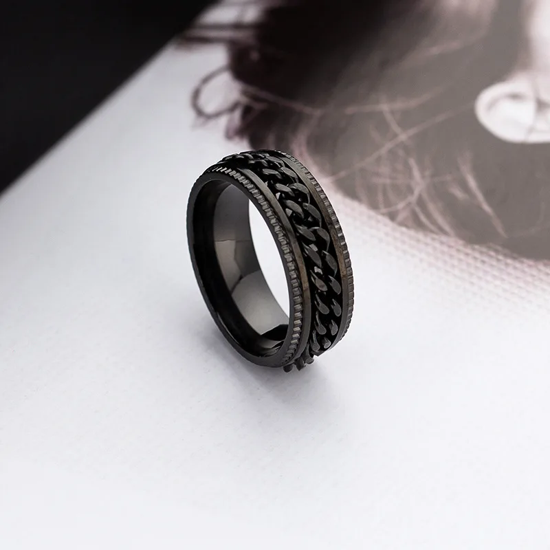 Fidget Spinner Mens Rings Anxiety Rotating Stainless Steel Chain Multifunction Anti Stress Ring Accessories Anillos De Hombre
