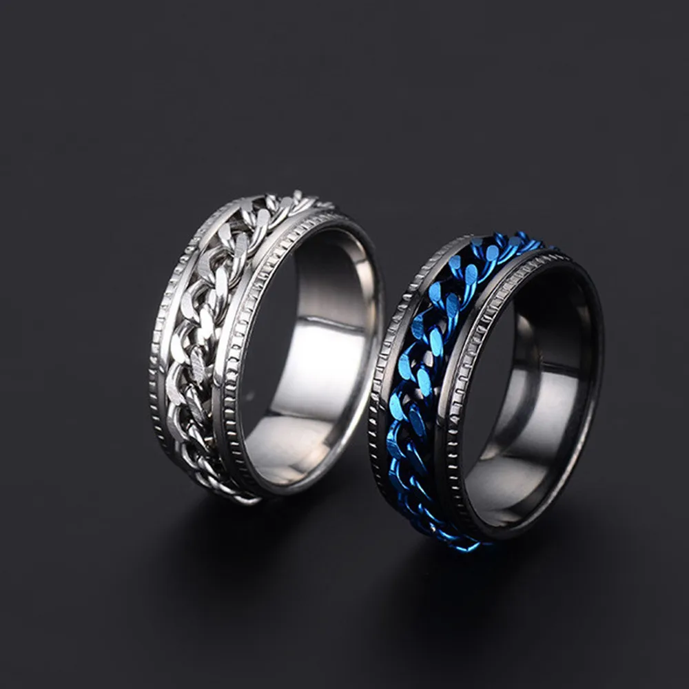 Fidget Spinner Mens Rings Anxiety Rotating Stainless Steel Chain Multifunction Anti Stress Ring Accessories Anillos De Hombre