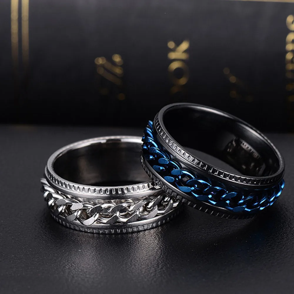 Fidget Spinner Mens Rings Anxiety Rotating Stainless Steel Chain Multifunction Anti Stress Ring Accessories Anillos De Hombre
