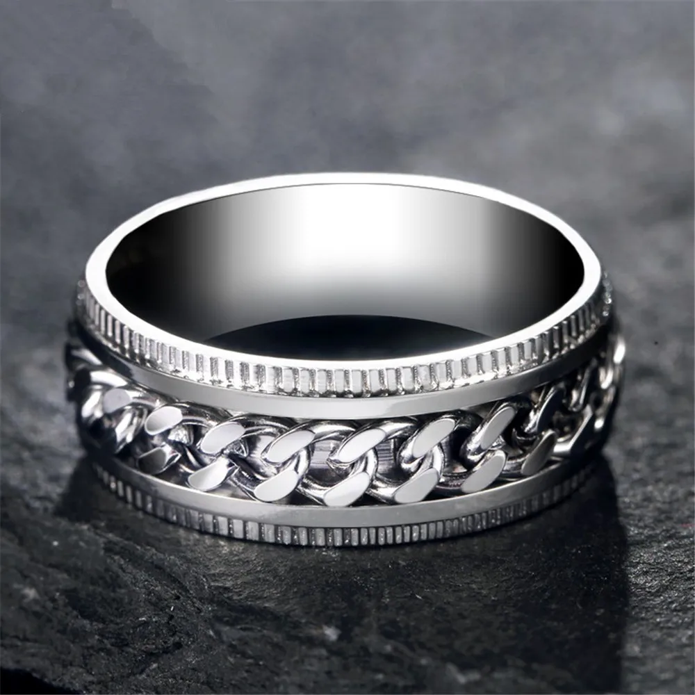Fidget Spinner Mens Rings Anxiety Rotating Stainless Steel Chain Multifunction Anti Stress Ring Accessories Anillos De Hombre