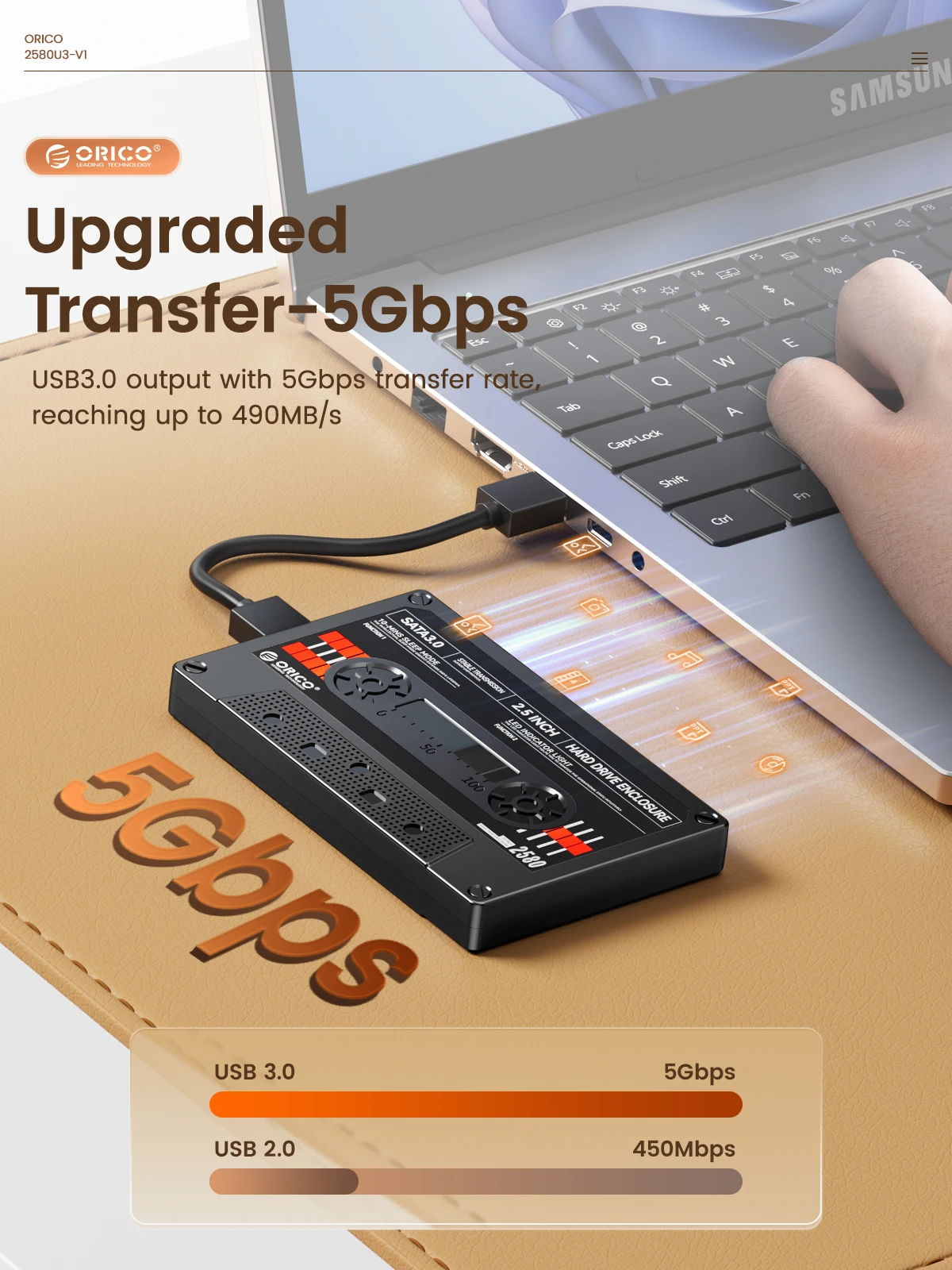 ORICO 2.5'' HDD Enclosure SATA to USB3.0 External Hard Drive Case 5Gbps / 6Gbps Type-C HDD Case With DIY Sticker