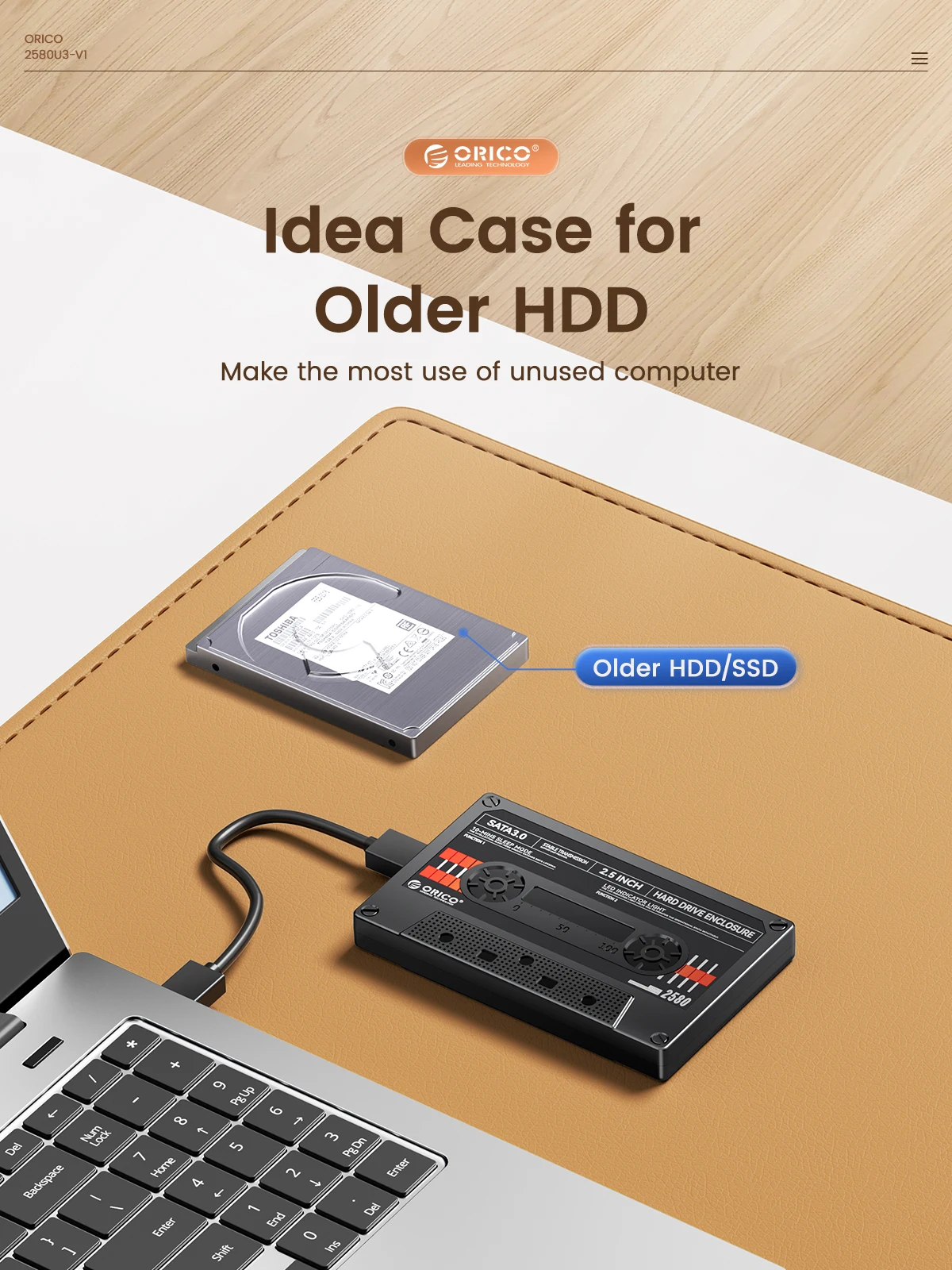ORICO 2.5'' HDD Enclosure SATA to USB3.0 External Hard Drive Case 5Gbps / 6Gbps Type-C HDD Case With DIY Sticker