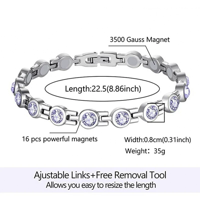 Healthy Therapy Energy Hologram Germanium Bracelets Magnetic Crystal Bracelets Bangles for Women Rhinestone Jewelry Accessories