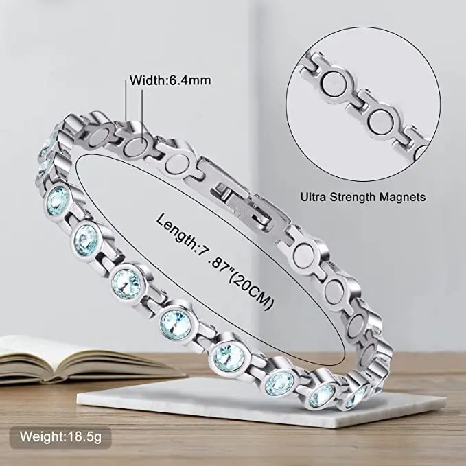 Healthy Therapy Energy Hologram Germanium Bracelets Magnetic Crystal Bracelets Bangles for Women Rhinestone Jewelry Accessories