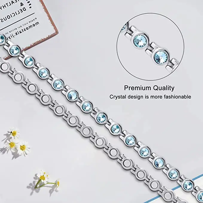 Healthy Therapy Energy Hologram Germanium Bracelets Magnetic Crystal Bracelets Bangles for Women Rhinestone Jewelry Accessories