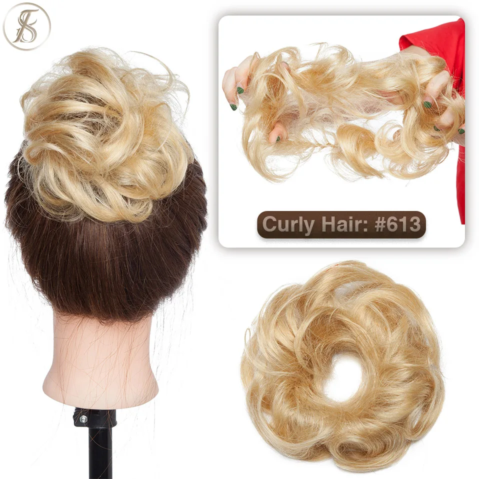 TESS 17g/23g Hair Bun Chignon 100% Human Hair Curly Hair Elastic Donut Ponytail Hair Extensions Wrap Natural Color Hairpiece