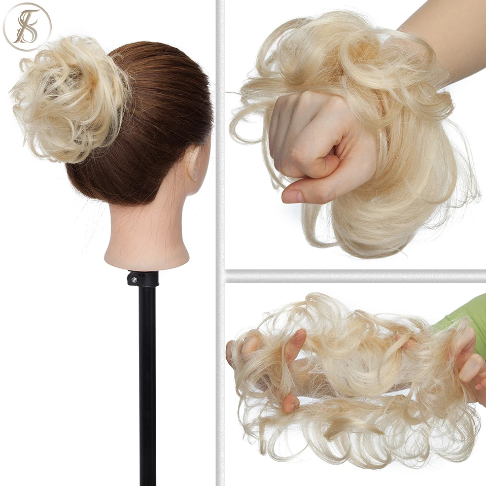 TESS 17g/23g Hair Bun Chignon 100% Human Hair Curly Hair Elastic Donut Ponytail Hair Extensions Wrap Natural Color Hairpiece