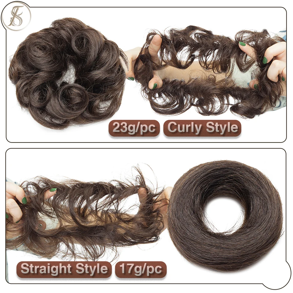 TESS 17g/23g Hair Bun Chignon 100% Human Hair Curly Hair Elastic Donut Ponytail Hair Extensions Wrap Natural Color Hairpiece