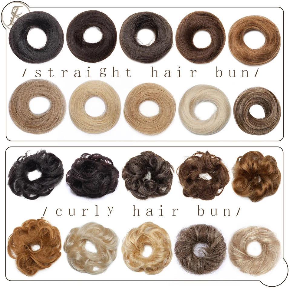 TESS 17g/23g Hair Bun Chignon 100% Human Hair Curly Hair Elastic Donut Ponytail Hair Extensions Wrap Natural Color Hairpiece