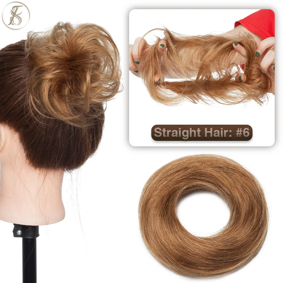 TESS 17g/23g Hair Bun Chignon 100% Human Hair Curly Hair Elastic Donut Ponytail Hair Extensions Wrap Natural Color Hairpiece