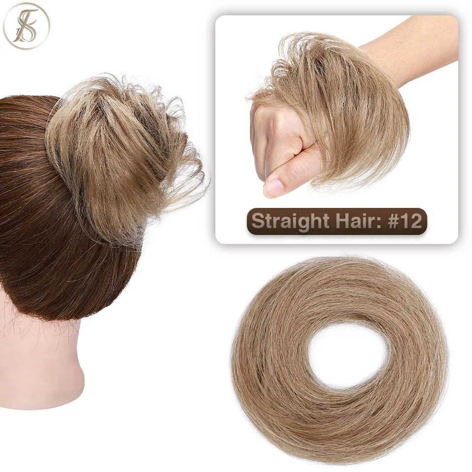 TESS 17g/23g Hair Bun Chignon 100% Human Hair Curly Hair Elastic Donut Ponytail Hair Extensions Wrap Natural Color Hairpiece