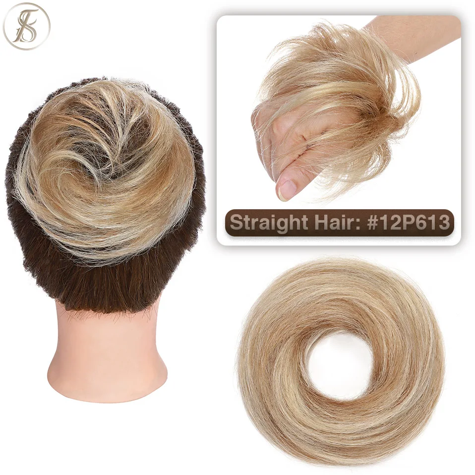 TESS 17g/23g Hair Bun Chignon 100% Human Hair Curly Hair Elastic Donut Ponytail Hair Extensions Wrap Natural Color Hairpiece