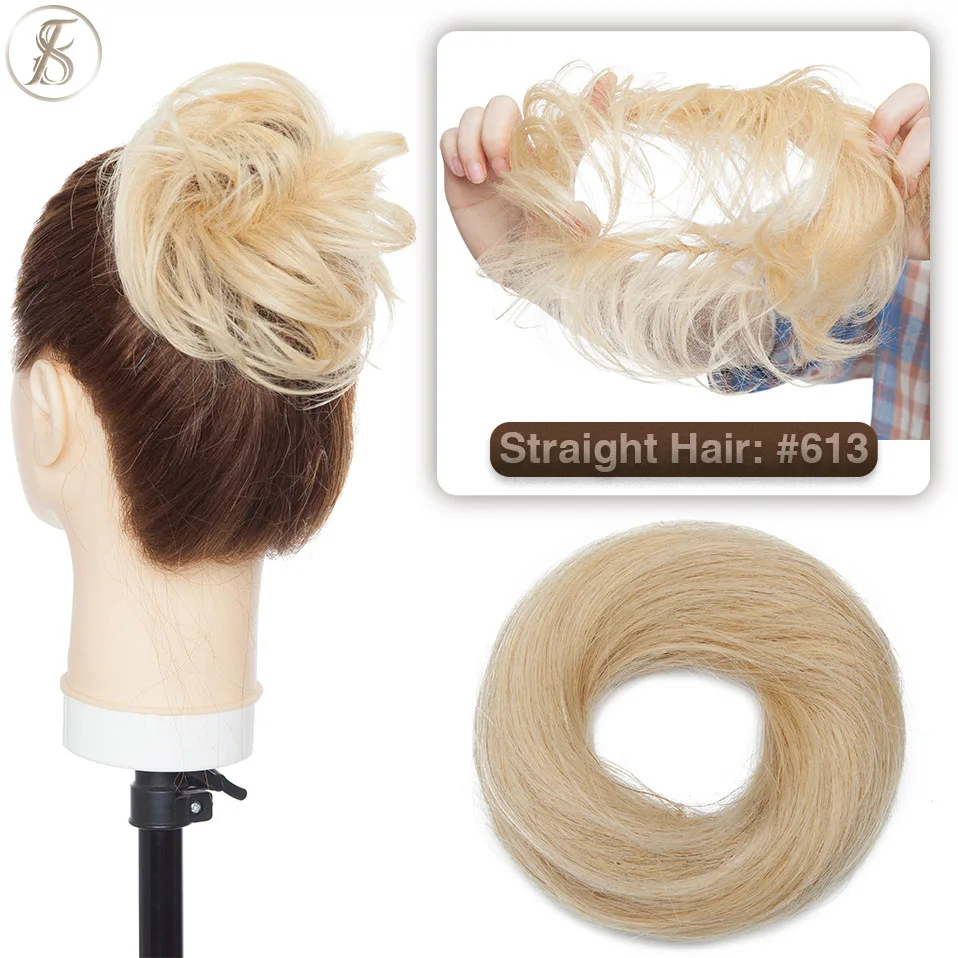TESS 17g/23g Hair Bun Chignon 100% Human Hair Curly Hair Elastic Donut Ponytail Hair Extensions Wrap Natural Color Hairpiece