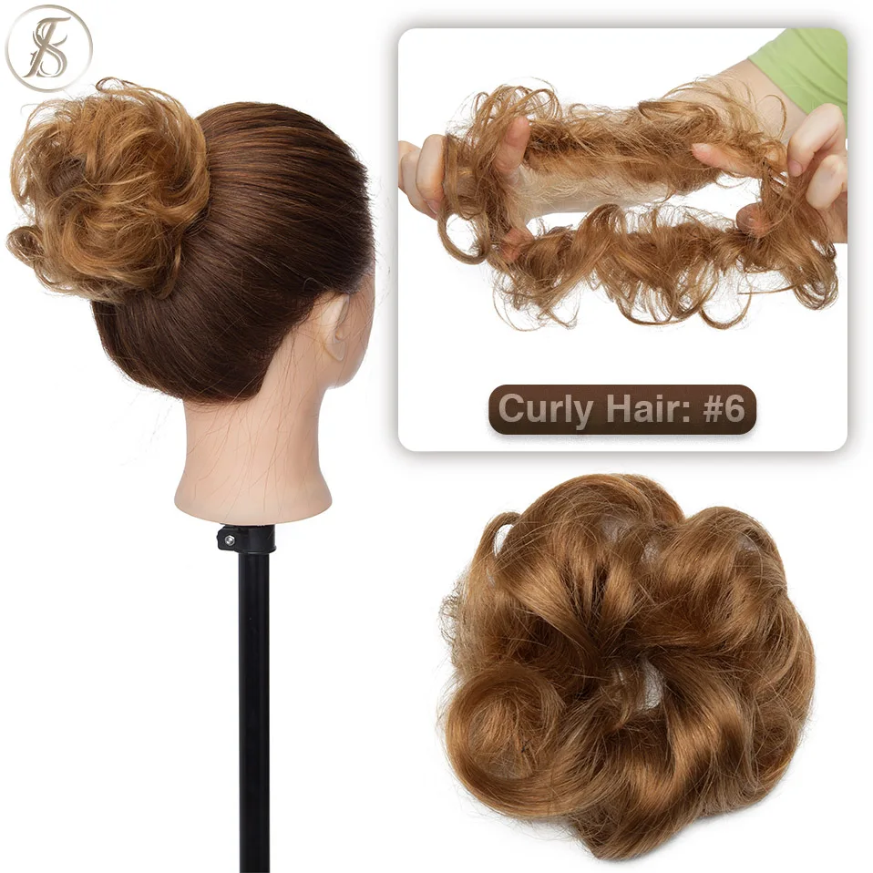 TESS 17g/23g Hair Bun Chignon 100% Human Hair Curly Hair Elastic Donut Ponytail Hair Extensions Wrap Natural Color Hairpiece