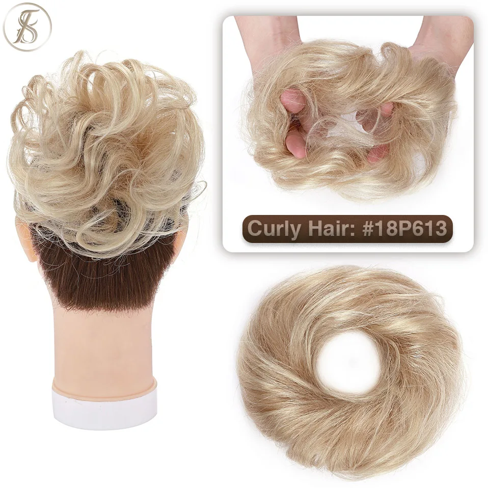 TESS 17g/23g Hair Bun Chignon 100% Human Hair Curly Hair Elastic Donut Ponytail Hair Extensions Wrap Natural Color Hairpiece