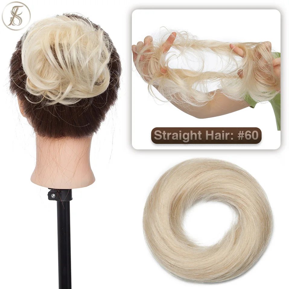 TESS 17g/23g Hair Bun Chignon 100% Human Hair Curly Hair Elastic Donut Ponytail Hair Extensions Wrap Natural Color Hairpiece