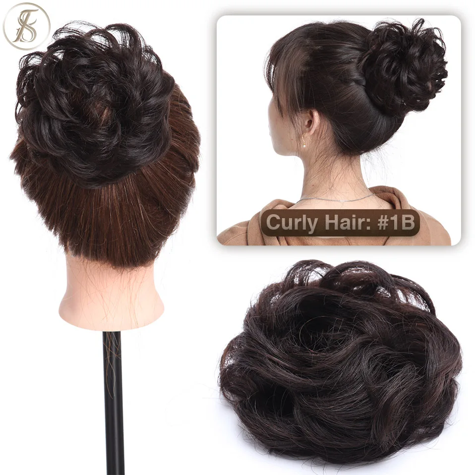 TESS 17g/23g Hair Bun Chignon 100% Human Hair Curly Hair Elastic Donut Ponytail Hair Extensions Wrap Natural Color Hairpiece