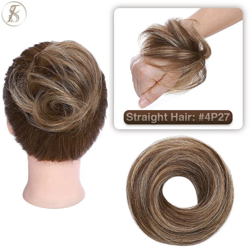 TESS 17g/23g Hair Bun Chignon 100% Human Hair Curly Hair Elastic Donut Ponytail Hair Extensions Wrap Natural Color Hairpiece