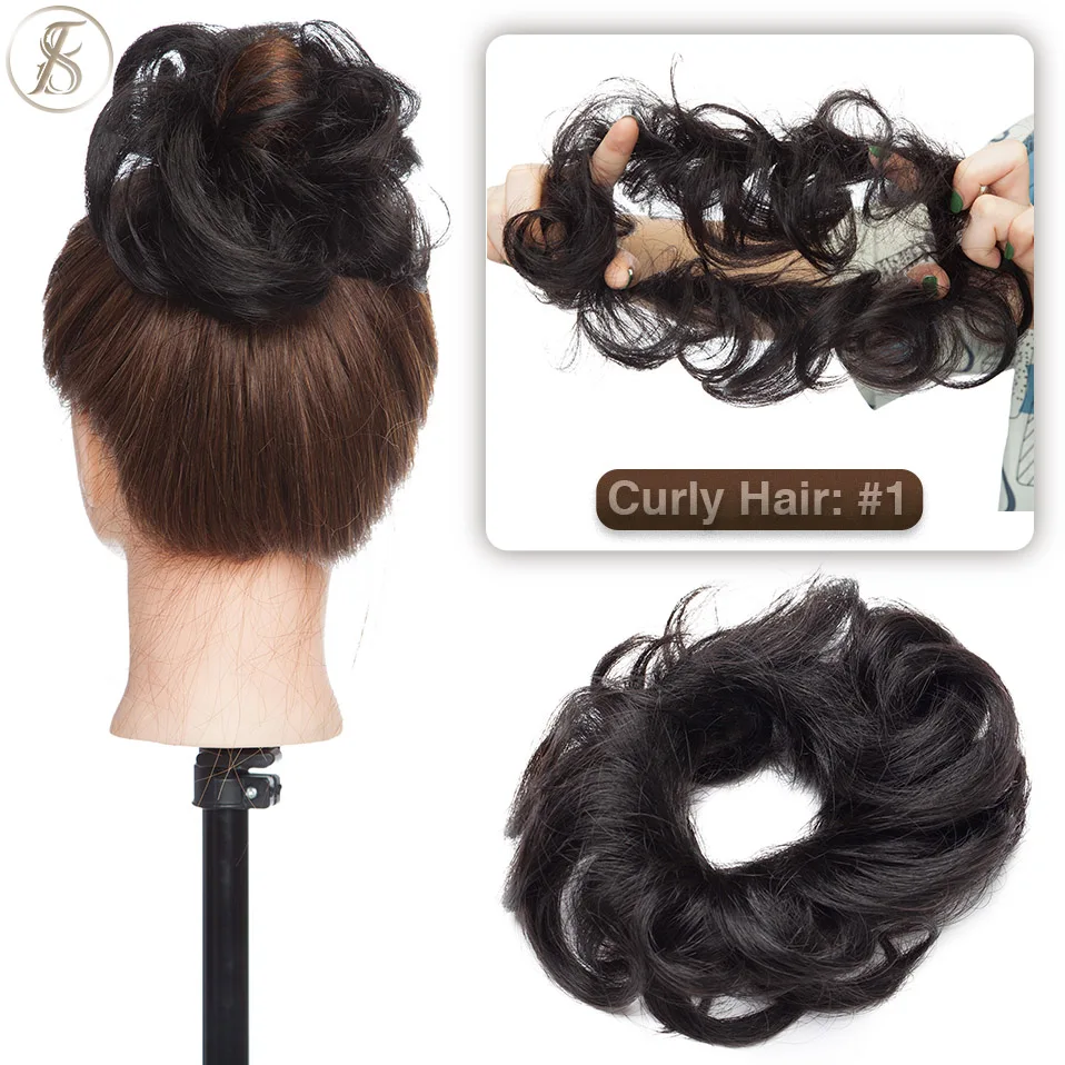 TESS 17g/23g Hair Bun Chignon 100% Human Hair Curly Hair Elastic Donut Ponytail Hair Extensions Wrap Natural Color Hairpiece