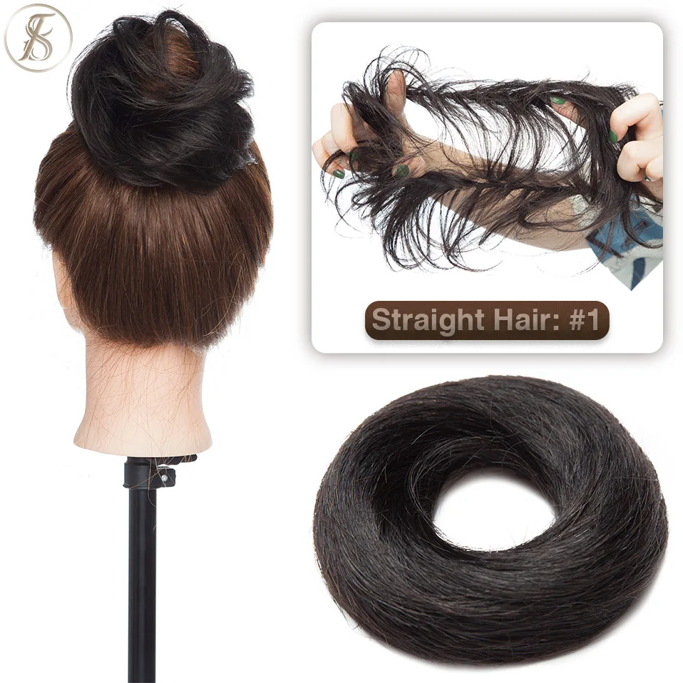 TESS 17g/23g Hair Bun Chignon 100% Human Hair Curly Hair Elastic Donut Ponytail Hair Extensions Wrap Natural Color Hairpiece