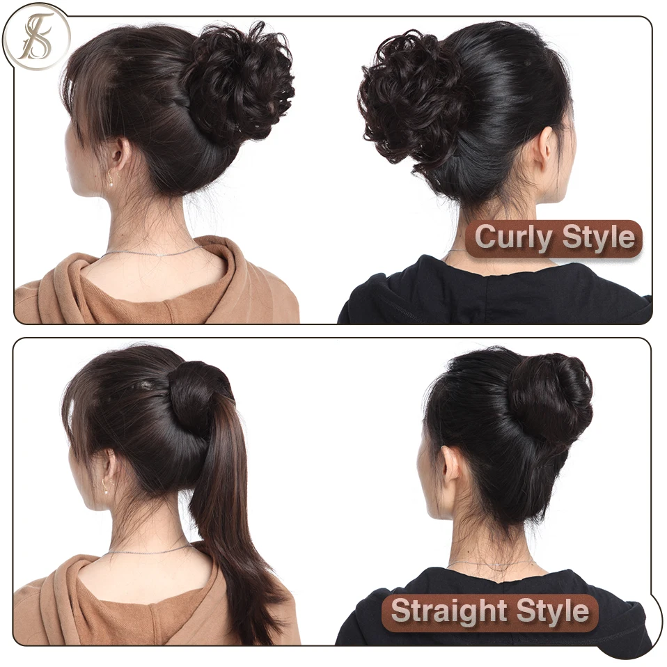 TESS 17g/23g Hair Bun Chignon 100% Human Hair Curly Hair Elastic Donut Ponytail Hair Extensions Wrap Natural Color Hairpiece