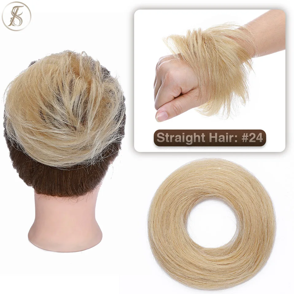 TESS 17g/23g Hair Bun Chignon 100% Human Hair Curly Hair Elastic Donut Ponytail Hair Extensions Wrap Natural Color Hairpiece