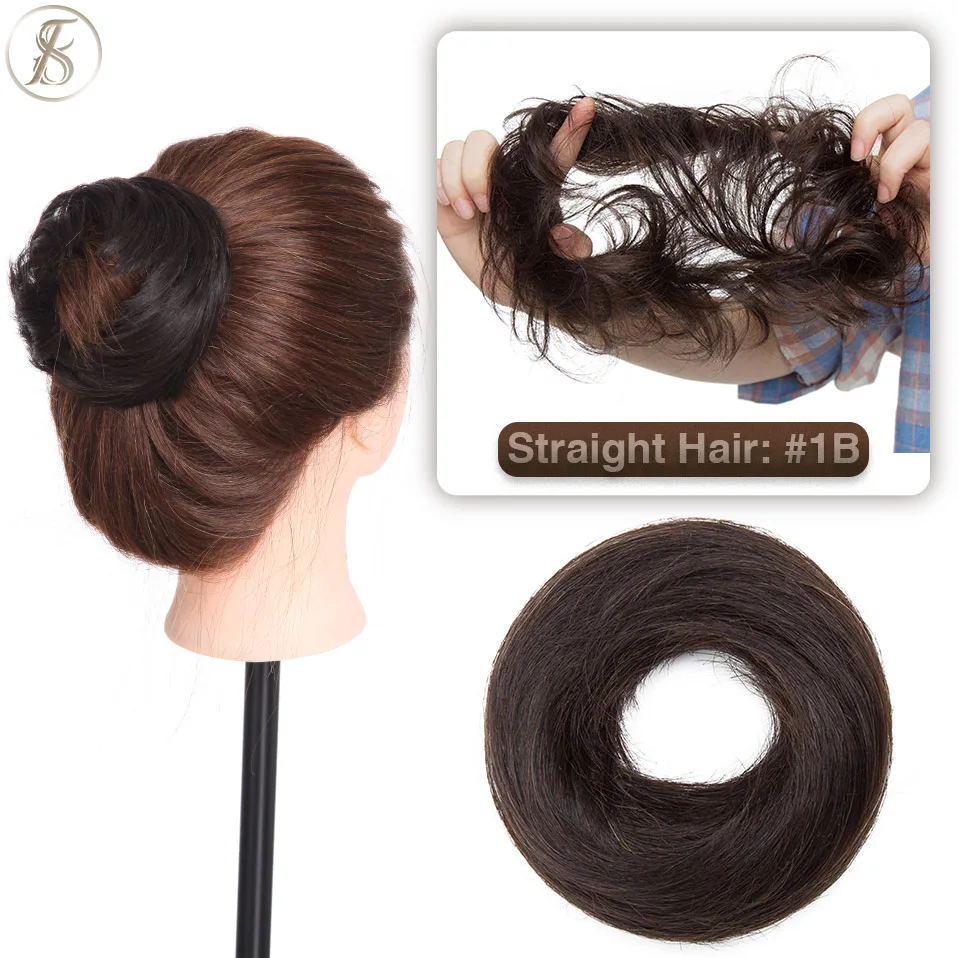 TESS 17g/23g Hair Bun Chignon 100% Human Hair Curly Hair Elastic Donut Ponytail Hair Extensions Wrap Natural Color Hairpiece