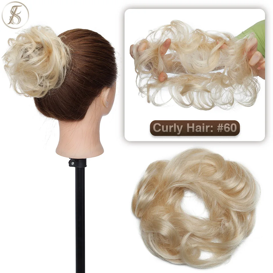 TESS 17g/23g Hair Bun Chignon 100% Human Hair Curly Hair Elastic Donut Ponytail Hair Extensions Wrap Natural Color Hairpiece