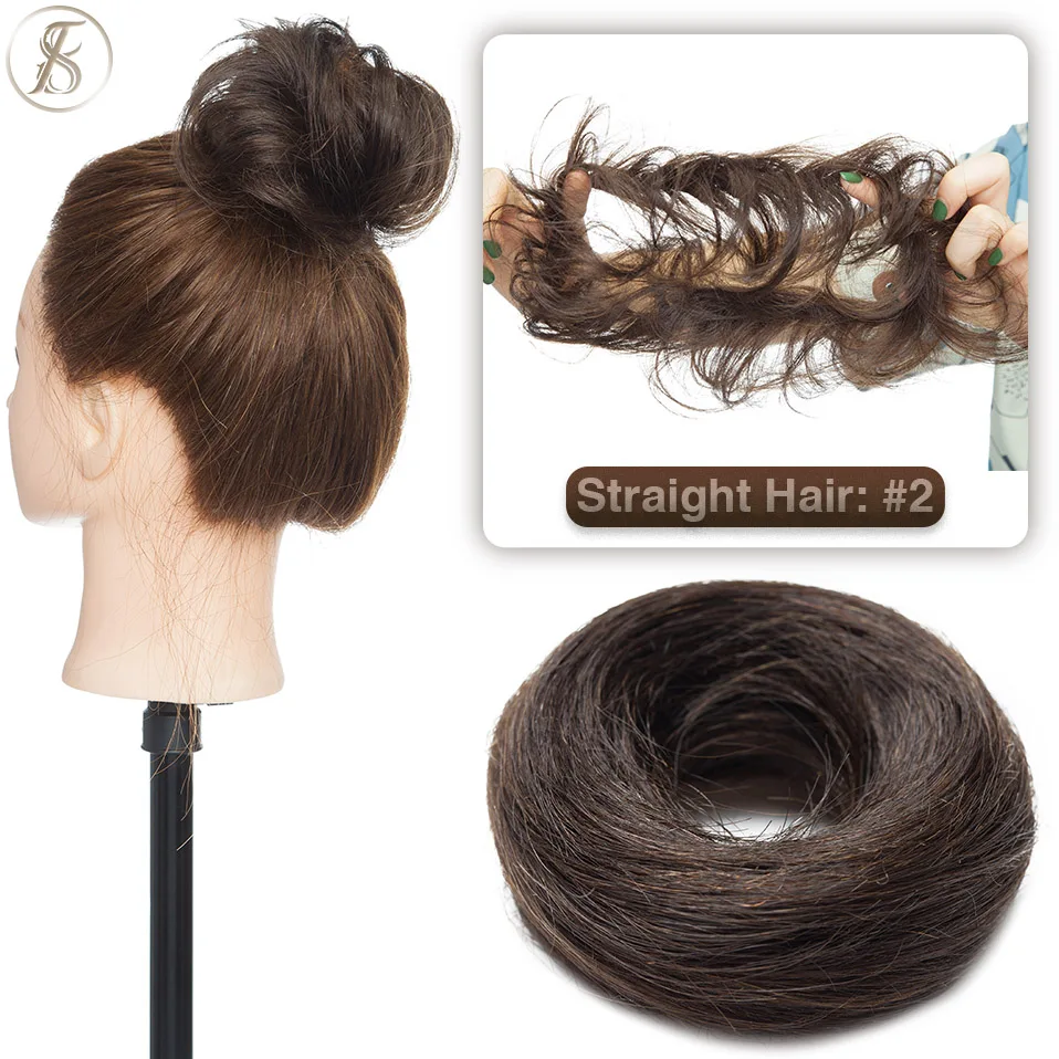 TESS 17g/23g Hair Bun Chignon 100% Human Hair Curly Hair Elastic Donut Ponytail Hair Extensions Wrap Natural Color Hairpiece