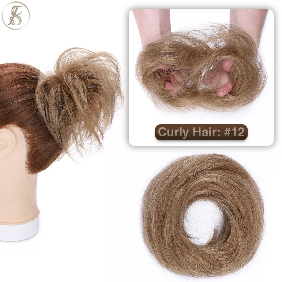 TESS 17g/23g Hair Bun Chignon 100% Human Hair Curly Hair Elastic Donut Ponytail Hair Extensions Wrap Natural Color Hairpiece