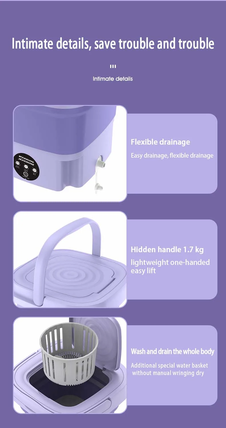 8L Portable Washing Machine Socks Underwear Panties Retractable Home Foldable Mini Washing Machine 3 Models With Spinning Dry