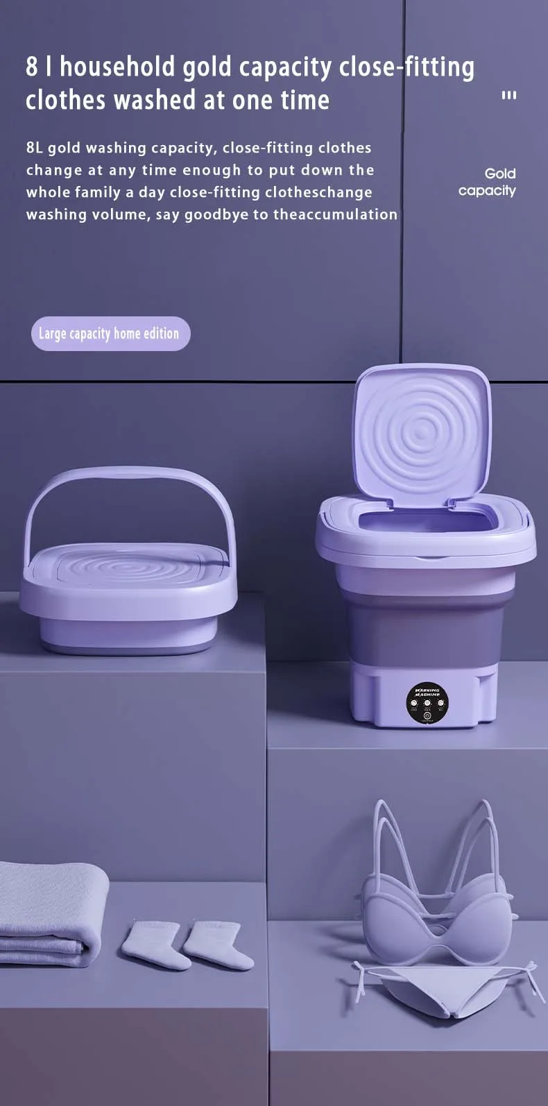 8L Portable Washing Machine Socks Underwear Panties Retractable Home Foldable Mini Washing Machine 3 Models With Spinning Dry